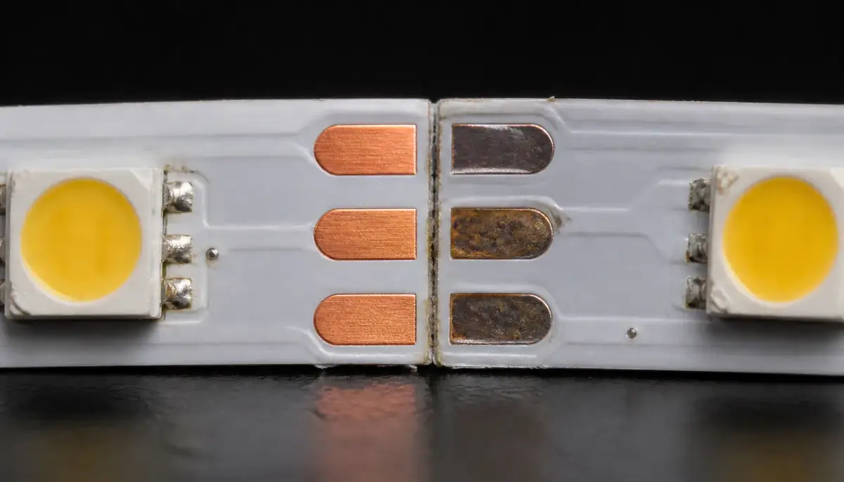 Сравнение чистых и окисленных контактов LED-ленты