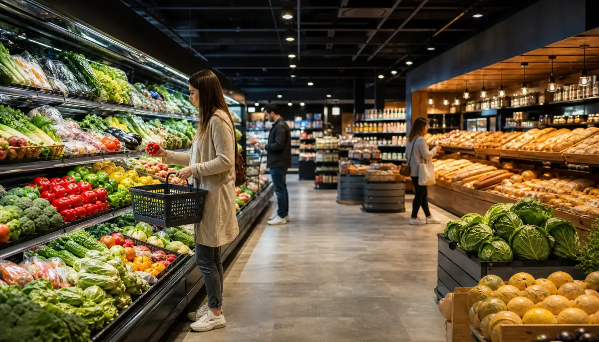 Продуктовый магазин с правильно настроенным освещением