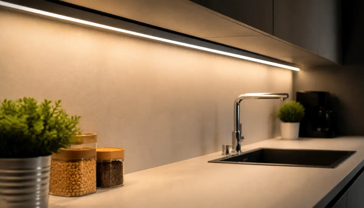 Установленная LED-лента с Zigbee-контроллером на кухне