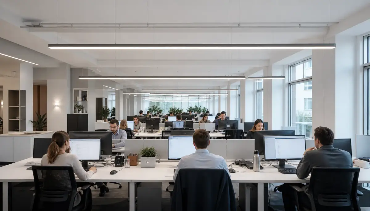 Линейные светильники в open space офисе