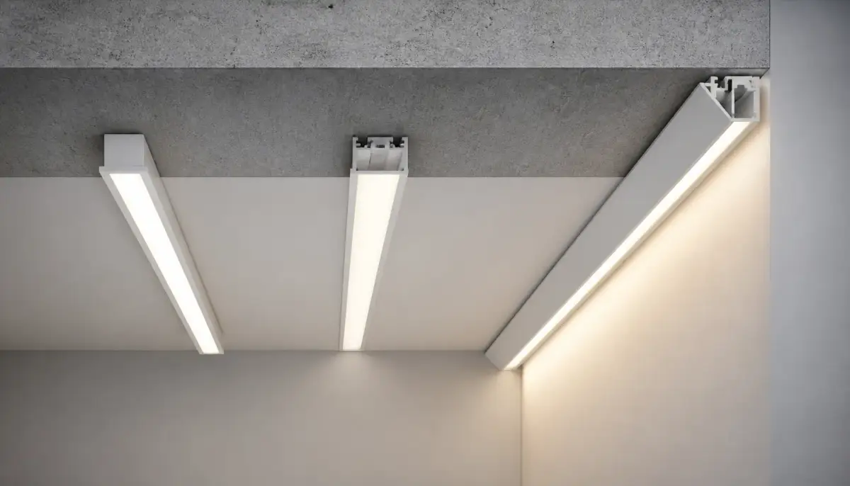 Типы алюминиевых LED-профилей: накладной, врезной и угловой под натяжным потолком