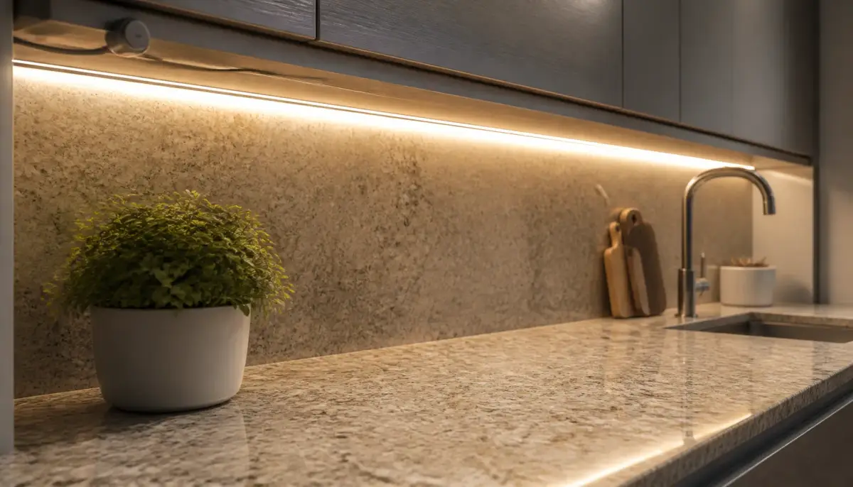 Одноцветная LED-лента под кухонным шкафом с диммером для рабочей зоны