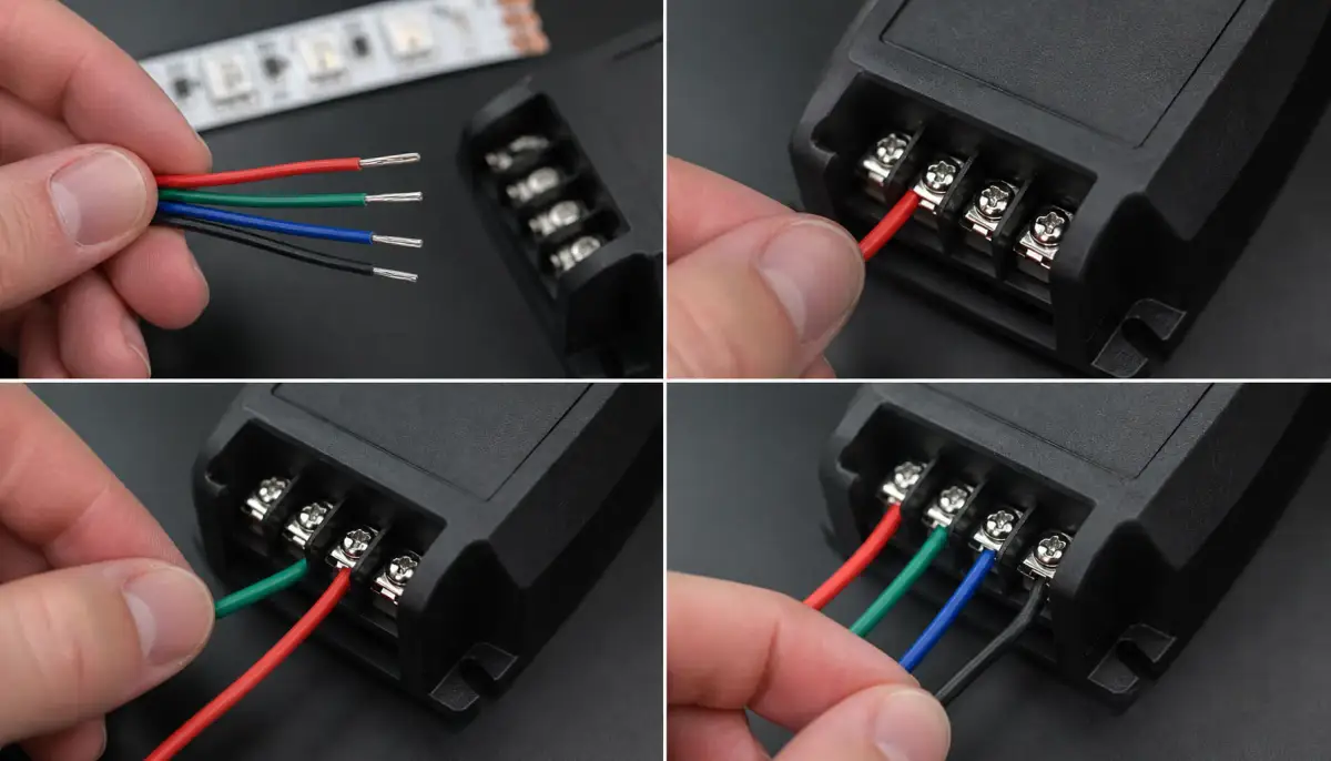 Подключение проводов RGB-ленты к контроллеру